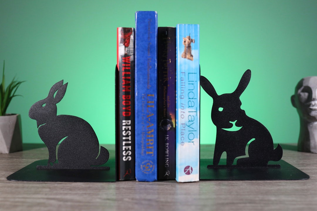 Bookends Rabbits Set Metal Unique Art Animal Book End Shelf Etsy