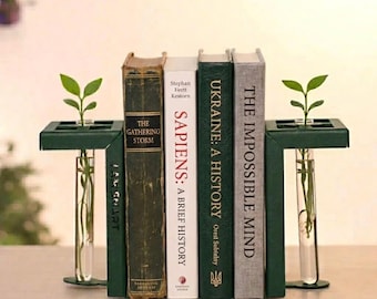 Bookends with Vase: Book Organization, Library Decor, Gift for Teachers