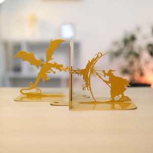 Book Lover Gift Bookends Dragon Wizard Metal Art Decor Unique Home Library Fantasy Room Decoration Magician Book Ends Lord of Rings Lover