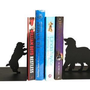 Book Lover Gift Golden Retriever Bookends Black Metal Unique Dog Book Ends Art Decor for Bookshelf Pet Home Decoration Cute Animal Gifts