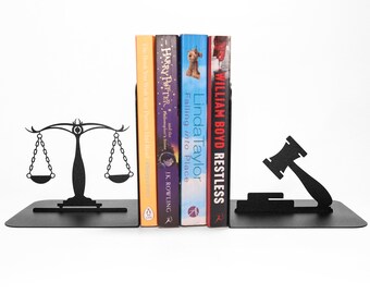 Justice Bookends Set, Unique Lawyer Office decor Book ends set, Attorney Bookshelf Decoration Gifts, Law School Library Graduation art Gift