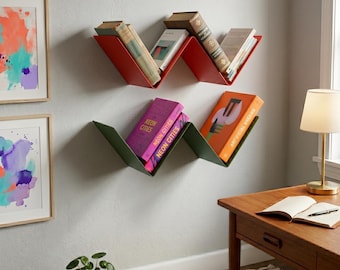 Metal Zigzag Floating Bookshelf: Wavy Metal Shelves, Modern Wall Decor