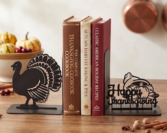 Thanksgiving Metal Cookbooks Holder: Autumn Bookend, Gift for Readers