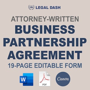 Business Partnership Agreement Template | Attorney-Written Editable Instant Downloads | Partnership Agreement Form