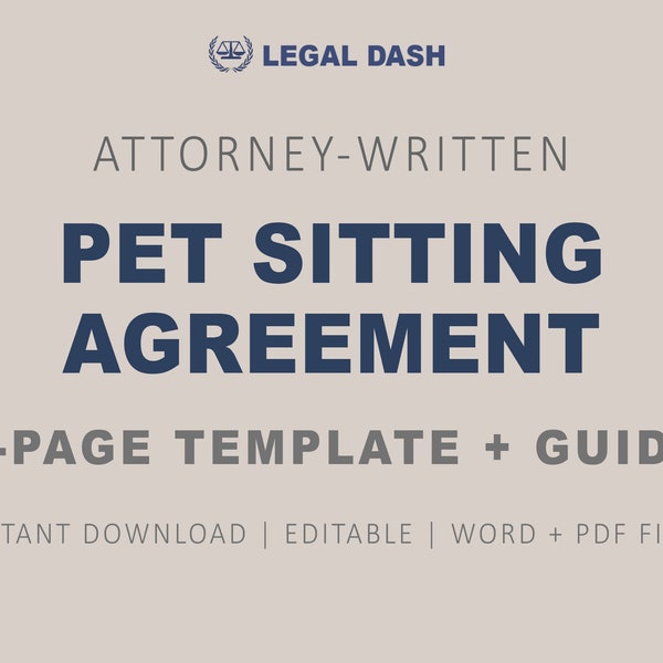 Pet Sitting Contract Template | Attorney-Written Instant Download | Editable Pet Sitting Form | Pet Sitter Agreement | Pet Sitter Contract
