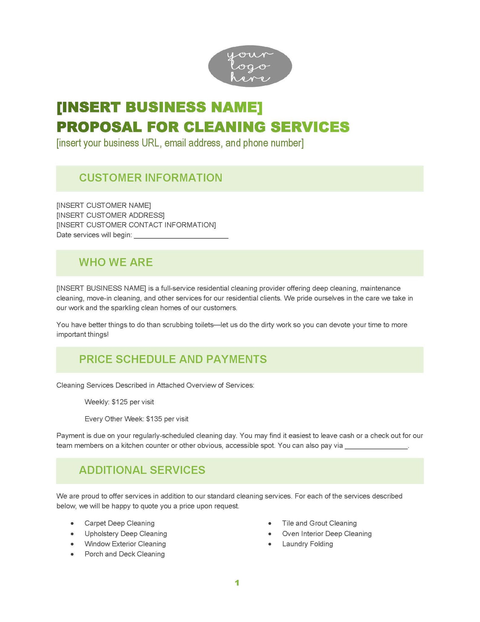 Residential Cleaning Proposal Template Attorneywritten Editable