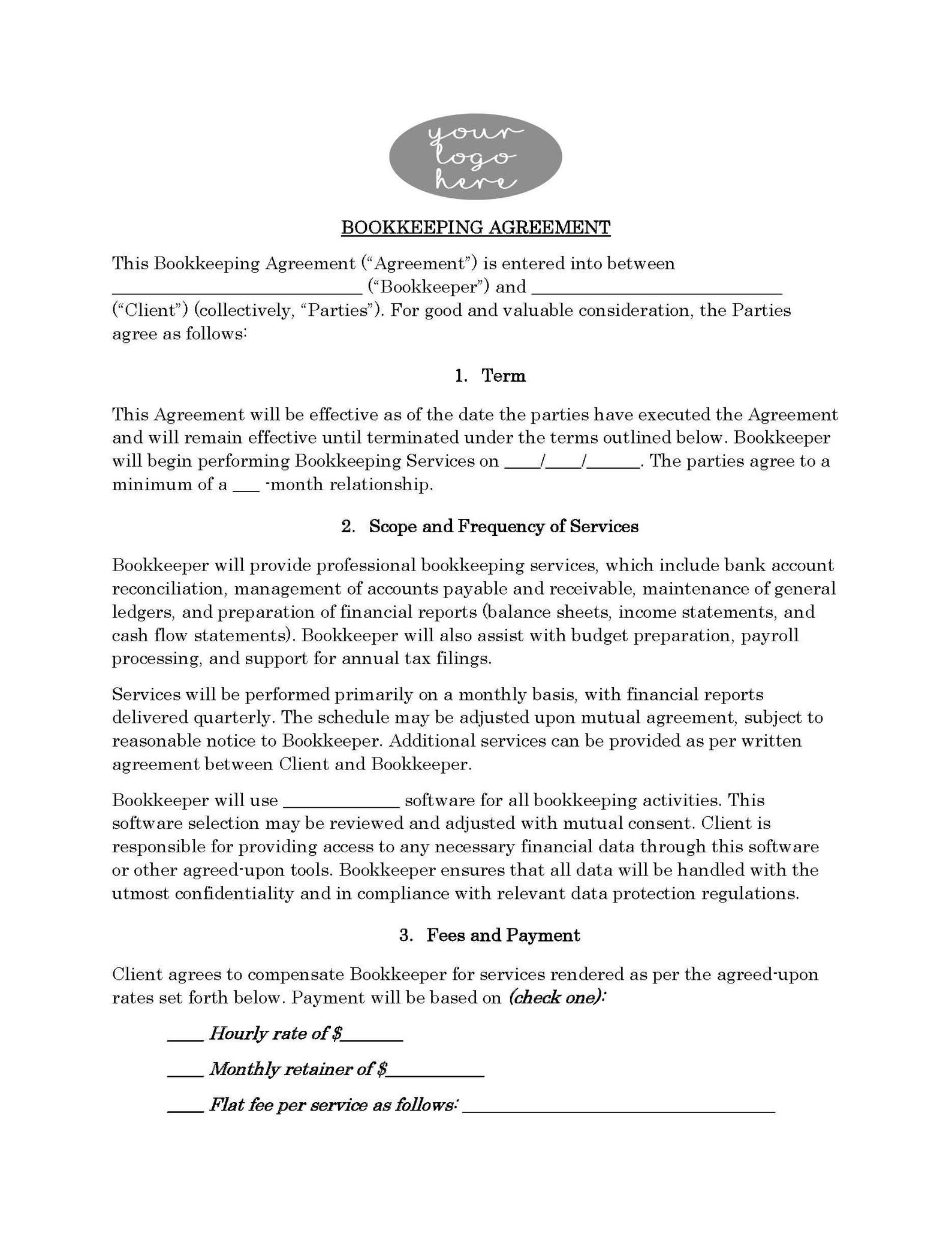 Attorney-written Bookkeeping Contract Template: Editable Service ...