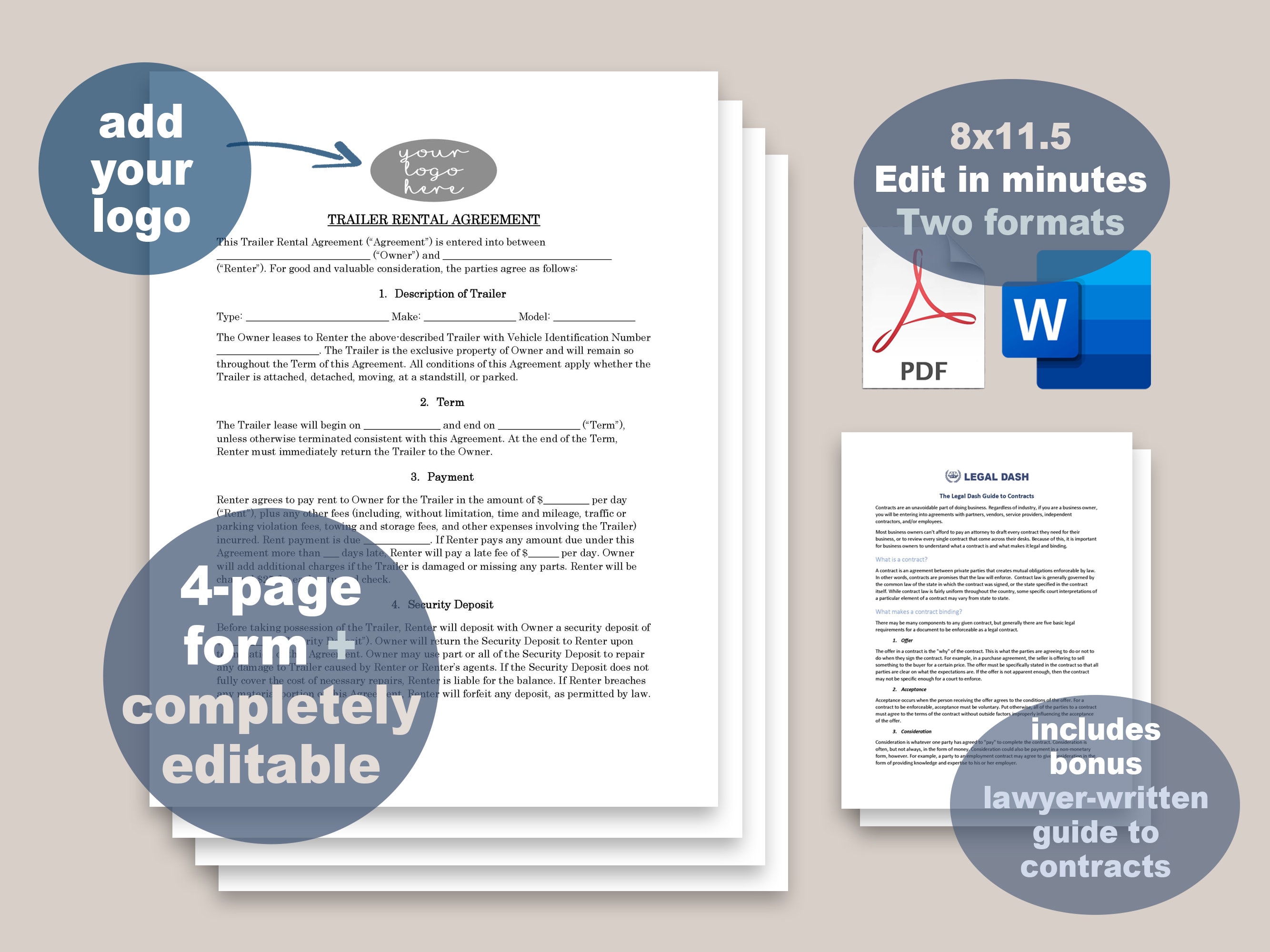 Trailer Rental Contract Template Attorney written Editable Instant Trailer Rental Contract Template Attorney written Editable Instant