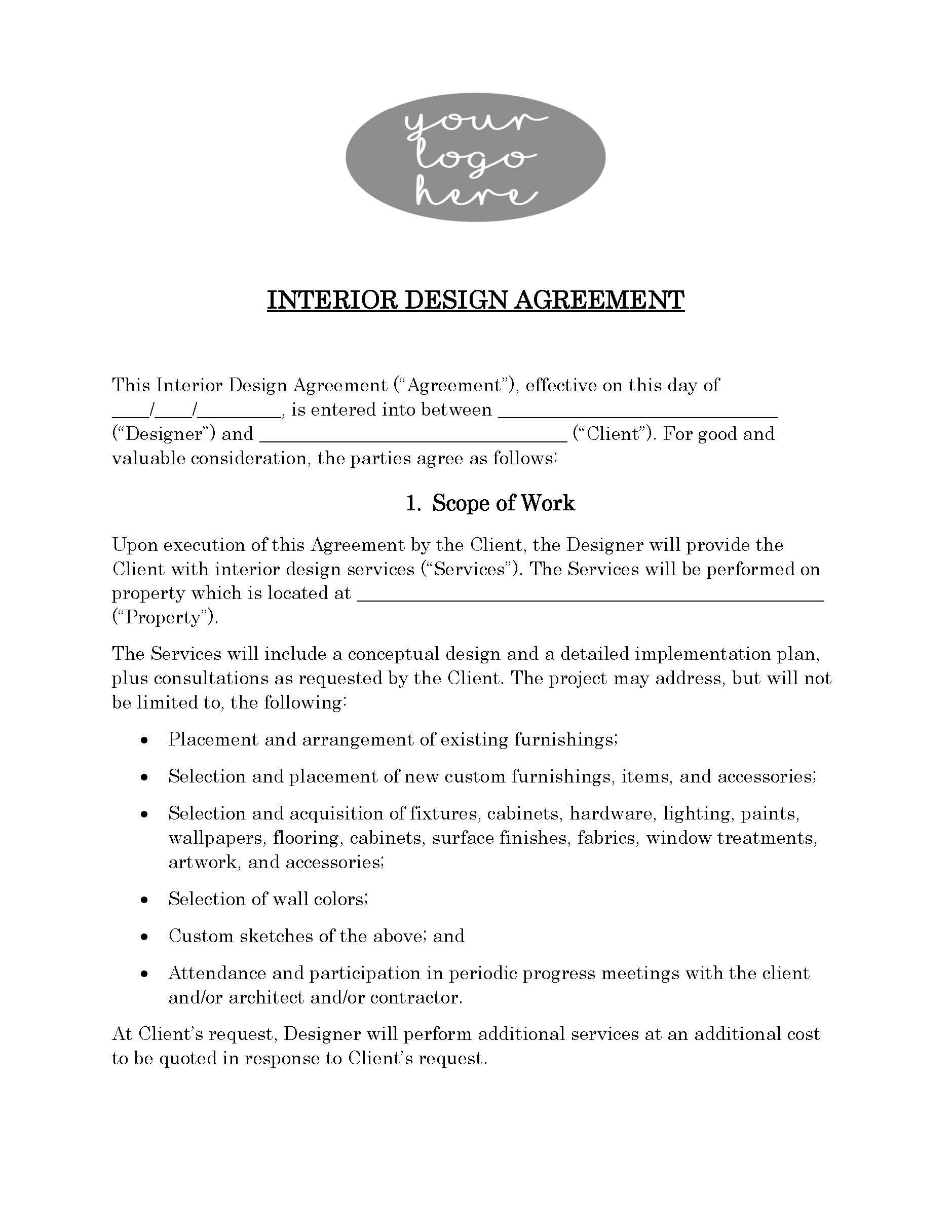 Attorney-written Interior Design Contract Template (editable Digital ...