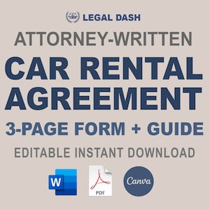 Car Rental Contract Template | Attorney-Written Editable Instant Download | Car Rental Agreement Form | Auto Rental | Vehicle Rental