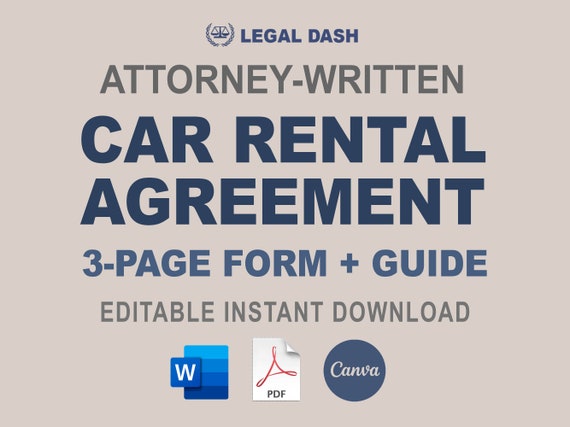 Car Rental Contract Template: Attorney-Written, Editable (Instant Download)