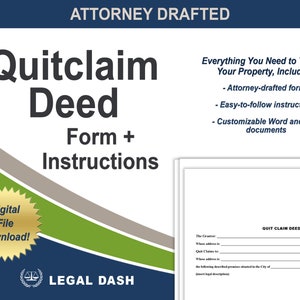 Quitclaim Deed Form with Instructions | Attorney-Drafted | Editable Instant Download | DIY Quit Claim Deed Form | Quitclaim Deed Template