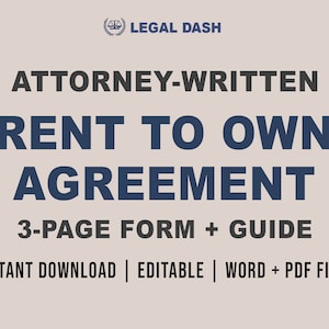 Rent-to-Own Agreement Form | Attorney-Written Editable Instant Download | Lease with Option to Purchase Template | Rent to Own Lease