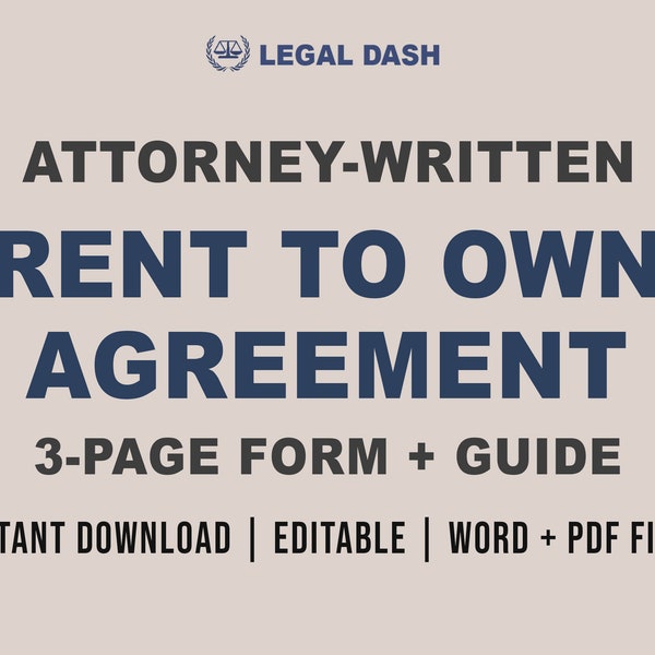 Rent-to-Own Agreement Form | Attorney-Written Editable Instant Download | Lease with Option to Purchase Template | Rent to Own Lease