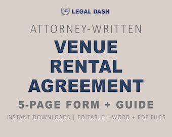 Venue Rental Contract Form | Attorney-Written Editable Instant Download | Venue Rental Agreement Template | Venue Contract