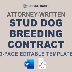 Stud Dog Breeding Contract Template | Attorney-Written + Editable | Dog Owner Breeding Agreement | Dog Breeder Contract | Puppy Contract