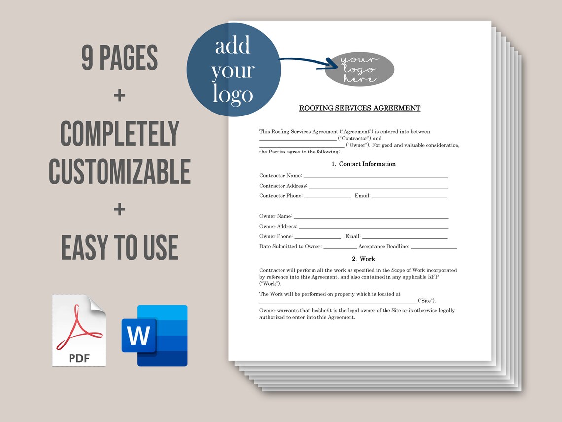 Roofing Service Contract Form Attorneywritten Editable Etsy