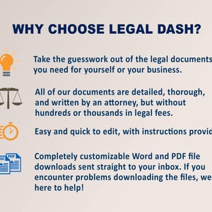 K&ouml;nnte beinhalten: Warum Legal Dash w&auml;hlen? Eine Grafik mit vier Symbolen und Text, der die Vorteile der Verwendung von Legal Dash beschreibt. Die Symbole umfassen eine Gl&uuml;hbirne, eine Waage der Gerechtigkeit, eine Stoppuhr und ein Dokument mit den Worten "DOC" und "PDF".