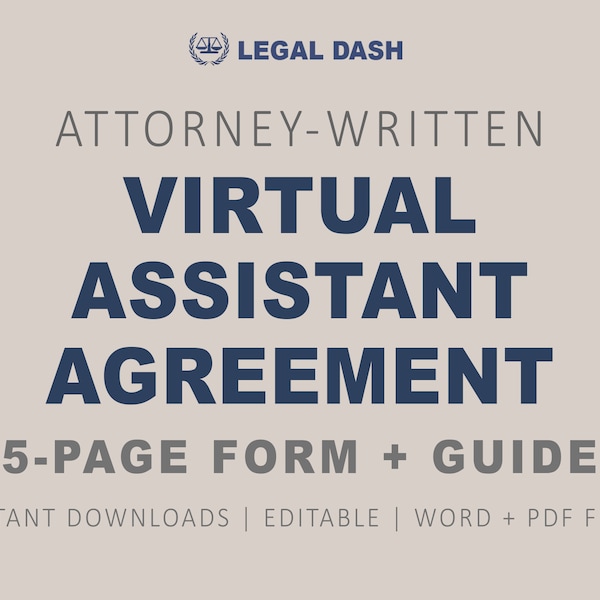 Virtual Assistant Contract Form | Editable Attorney-Written Instant Download | Virtual Assistant Agreement | VA Contract Template