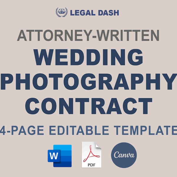 Hochzeitsfotografie Vertragsvorlage | Anwältin | Bearbeitbarer Download | Hochzeitsfotografie Vereinbarung