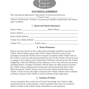 Car Rental Contract Template: Attorney-Written, Editable (Instant Download) image 4