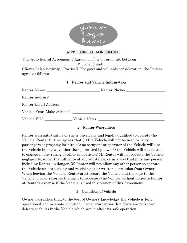 Car Rental Contract Template: Attorney-Written, Editable (Instant Download) image 4