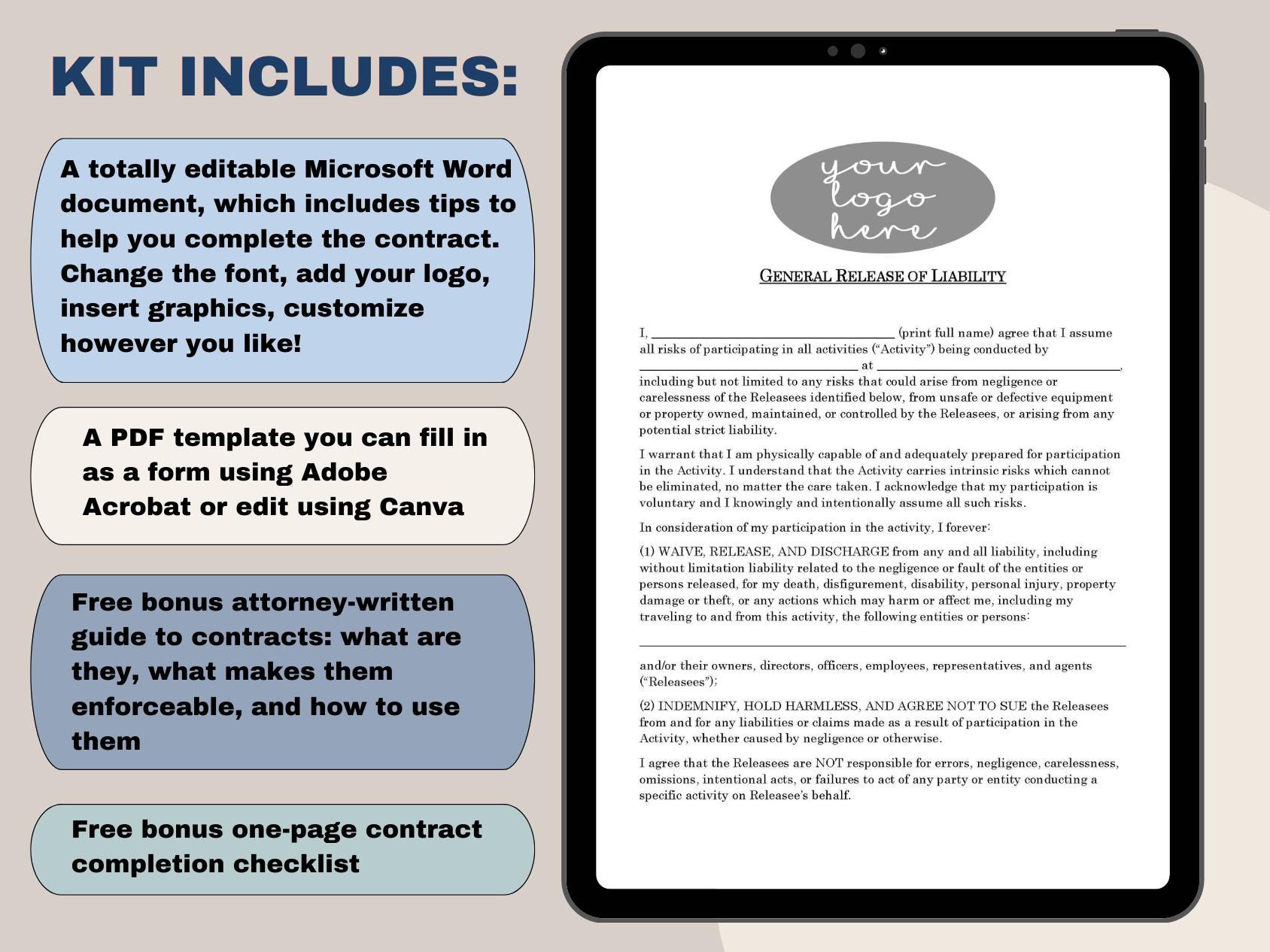 Attorney-written Liability Release Form: Editable Waiver (editable ...