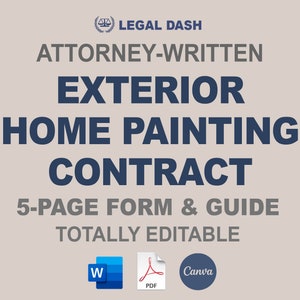 Exterior Home Painting Contract Form | Attorney-Written Editable Instant Download | Residential Painting Agreement Template