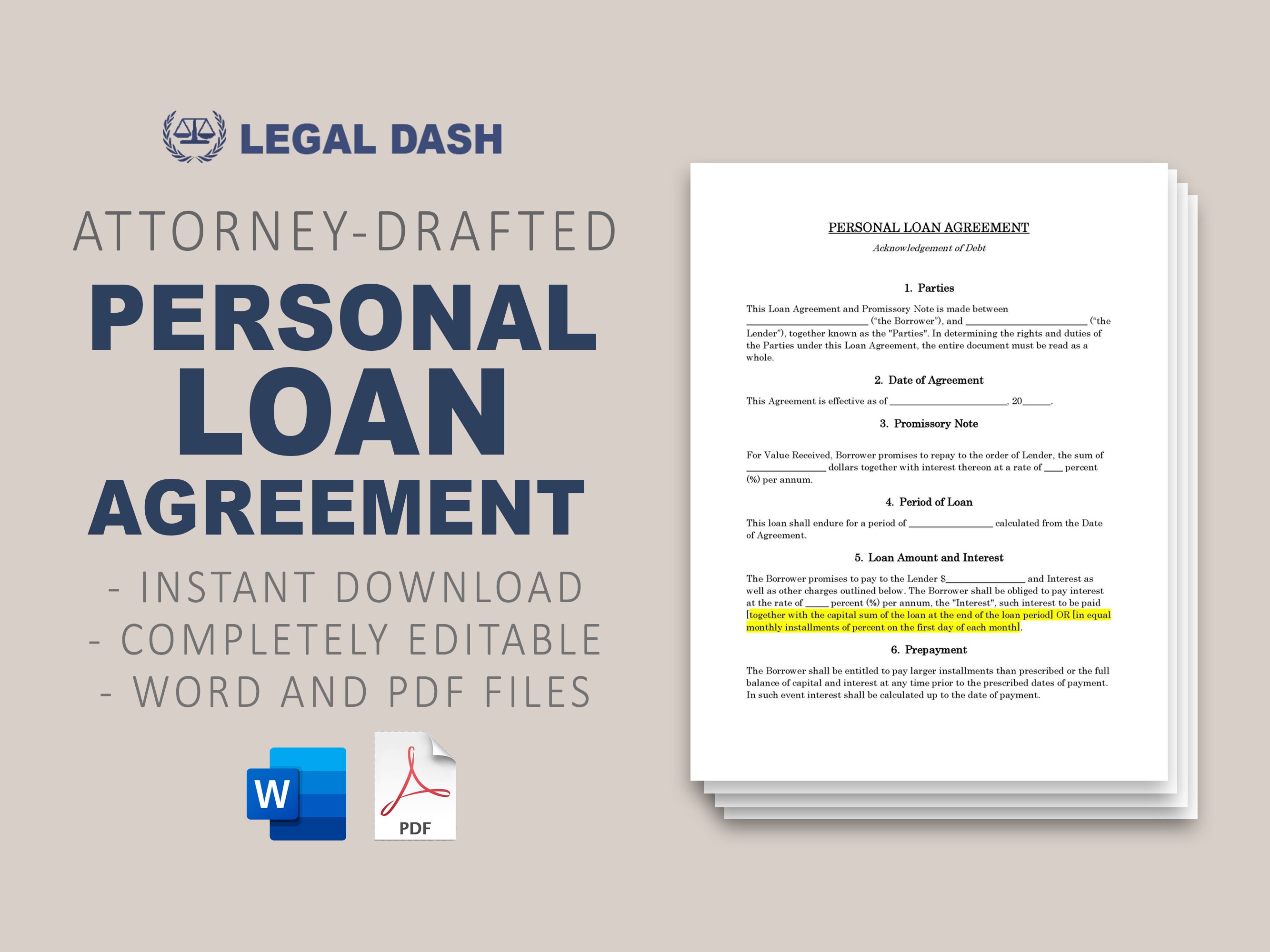 Personal Loan Agreement Template Attorney-written Editable - Etsy