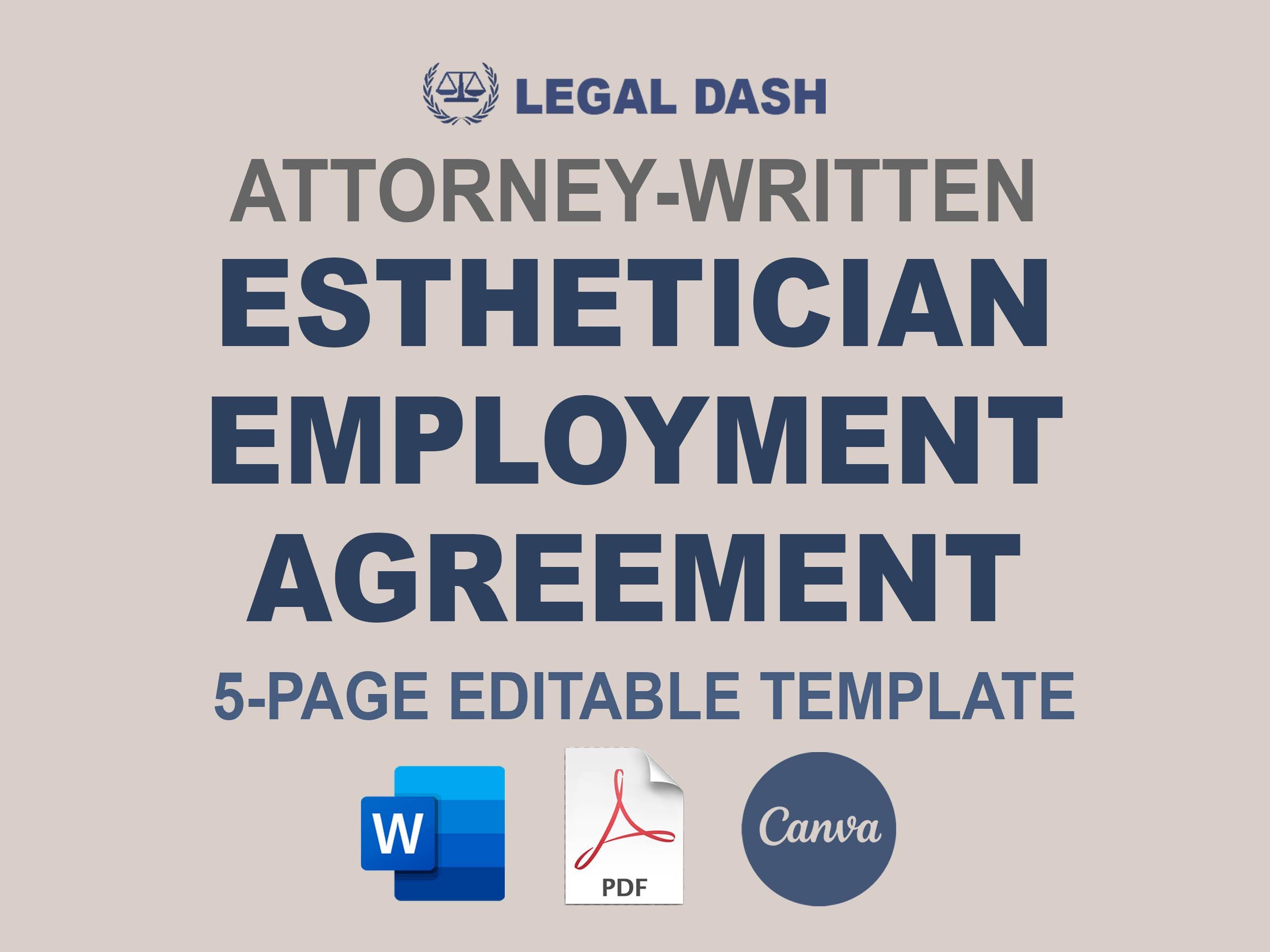 Kosmetikerin Arbeitsvertrag Vorlage | Attorney-Written bearbeitbare Sofort-Download | Spa und Salon Arbeitsvertrag