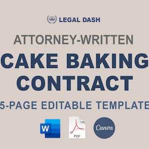 Cake Contract Template | Attorney-Written Editable Instant Download | Baking Contract Form | Baking Service Contract Template