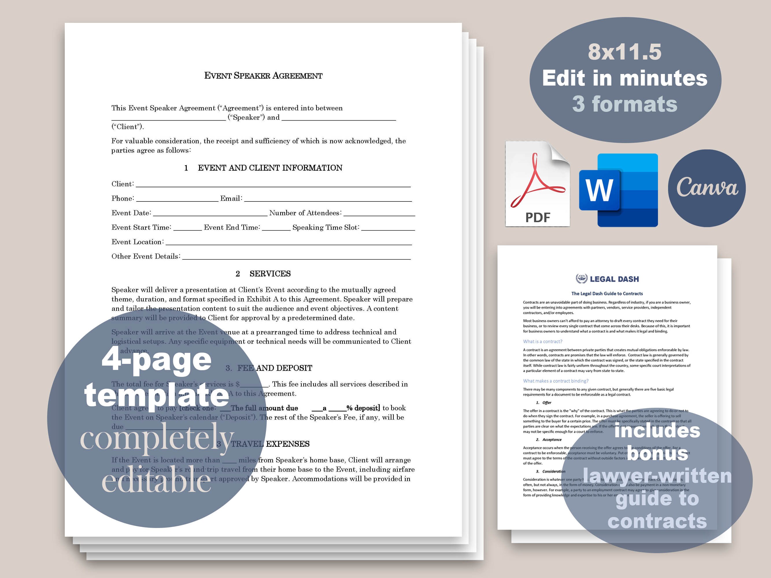 Event Speaker Contract Template Attorney written Editable Instant Event Speaker Contract Template Attorney written Editable Instant