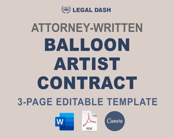 Modèle de contrat d’artiste de ballon | Téléchargement instantané modifiable écrit par un avocat | Contrat de décoration de ballons | Contrat de styliste de ballons