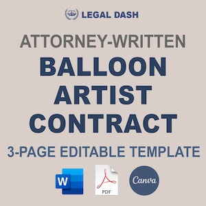 Modello di contratto per artista di palloncini / Download immediato modificabile scritto da un avvocato / Contratto per decorazione di palloncini / Contratto per stilista di palloncini