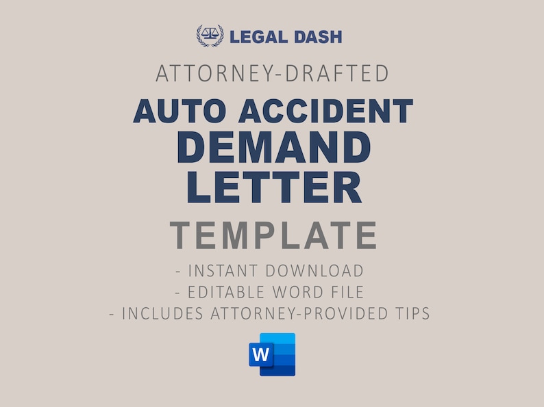 Auto Accident Demand Letter Template: Attorney-Written (Editable Digital Download, MS Word + PDF) image 1