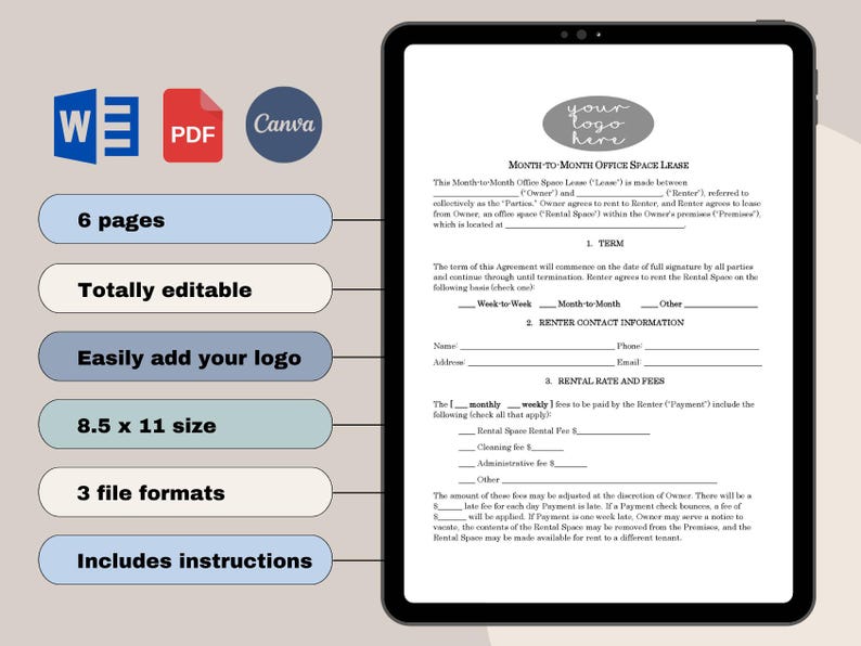Month to month Commercial Lease Template Attorney drafted Editable Month to month Commercial Lease Template Attorney drafted Editable