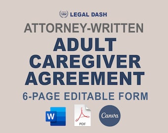 Adult Caregiver Agreement Template | Attorney-Written Editable Download | Home Care Service Agreement | Elder Care Contract