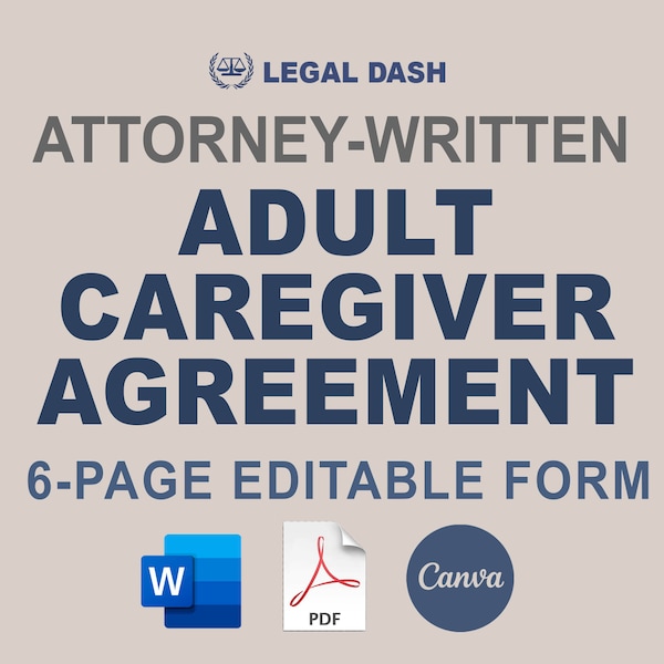 Adult Caregiver Agreement Template | Attorney-Written Editable Download | Home Care Service Agreement | Elder Care Contract
