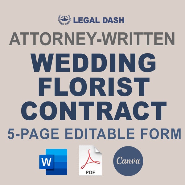 Wedding Florist Contract Template | Attorney-Written Editable Instant Download | Wedding Flowers Contract Form | Wedding Florist Agreement