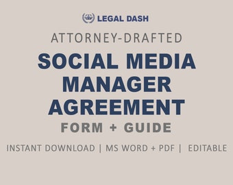 Freelance Social Media Manager Agreement Template, Attorney-Written Totallly Editable Instant Download