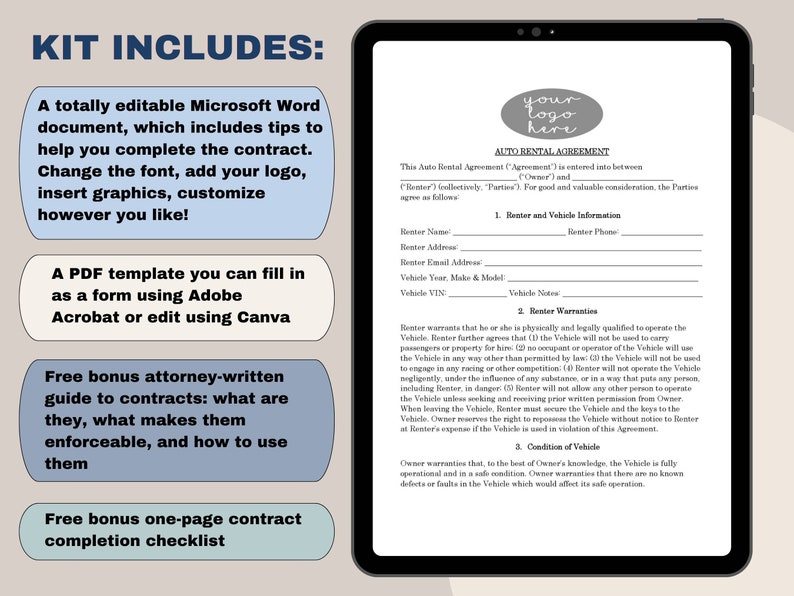 Car Rental Contract Template: Attorney-Written, Editable (Instant Download) image 3