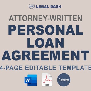 Sjabloon persoonlijke leningovereenkomst | Door advocaat geschreven bewerkbare directe download | Formulier voor promessen van 4 pagina's | Persoonlijk leencontract