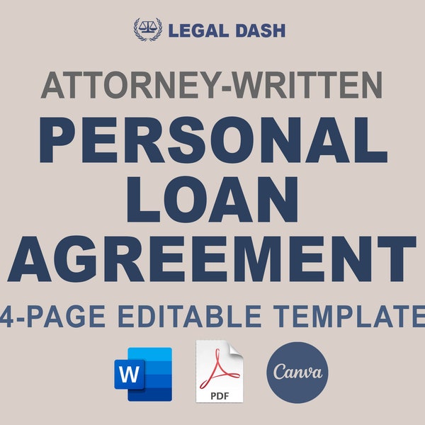Personal Loan Agreement Template | Attorney-Written Editable Instant Download | 4-Page Promissory Note Form | Personal Loan Contract