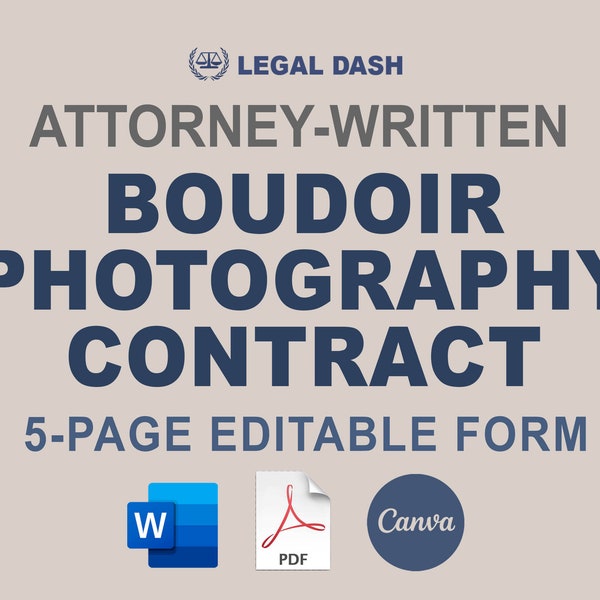Boudoir Photography Contract Template | Attorney-Written Editable Download | Boudoir Photography Agreement Form | Boudoir Photographer