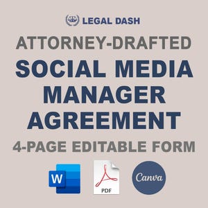 Freelance Social Media Manager Agreement Template, Attorney-Written Totallly Editable Instant Download