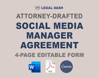 Freelance Social Media Manager Agreement Template, Attorney-Written Totallly Editable Instant Download