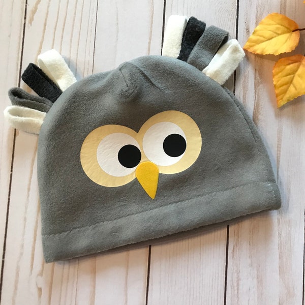 Owl Fleece Hat--Babies' and Kids' Warm Owl Face Hat--Adorable Grey and White Owl Hat--Fun SOFT and COZY Plush Hat for Toddlers and Big Kids