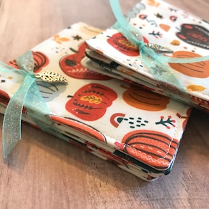 Handmade Folk Art Pumpkin Coasters: Fall Fabric Coaster Set