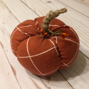 Tiered Tray Fall Decor--Fall Farmhouse Pumpkins--Rust Plaid Fabric Pumpkin--Rustic Farmhouse Kitchen Decor--Autumn Colors--Mantel Decoration