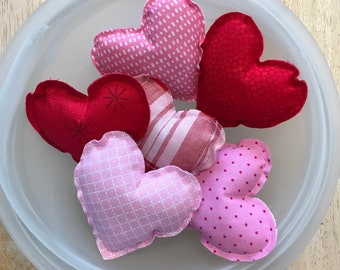 Fabric Hearts for Tiered Tray--7 Heart Pillows--Red and Pink Handmade Hearts--Farmhouse Decor-- Decor--Valentine Bowl Filler